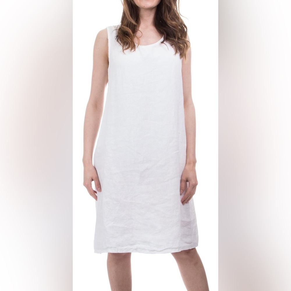 Gigi Moda Elegant White Linen Sleeveless Dress Made in Italy size L